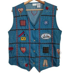 Vintage Bobbie Brooks Vest XL Blue Chambray Quilting Sewing Grannycore
